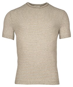 Thomas Maine Yarn Dyed Stripe Crew Neck Single Knit Trui Groengrijs