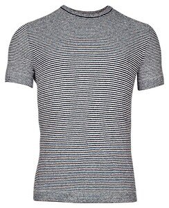 Thomas Maine Yarn Dyed Stripe Crew Neck Single Knit Trui Ink Blue