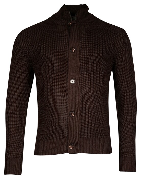 Thomas Maine Zip Buttons Combination Half Cardigan Rib Knit Brown