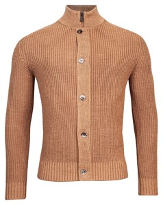 Thomas Maine Zip Buttons Half Cardigan Rib Knit Camel