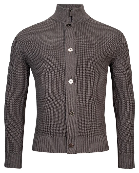 Thomas Maine Zip Buttons Half Cardigan Rib Knit Greygreen