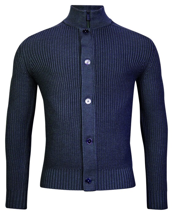 Thomas Maine Zip Buttons Half Cardigan Rib Knit Vest Indigo