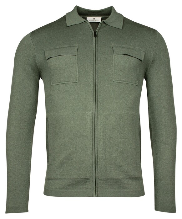 Thomas Maine Zip Pull Double Breast Pocket Milano Knit Merino Blend Overshirt Groen